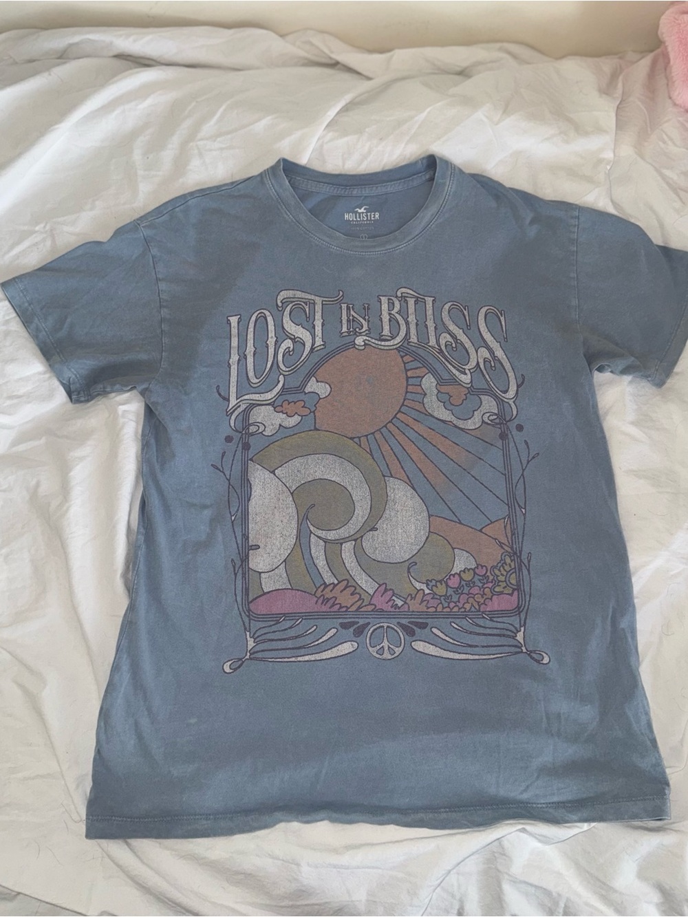Hollister 100% Cotton ‘Lost in Bliss’ Light Blue Oversized Graphic Tee - S - Picture 3 of 9